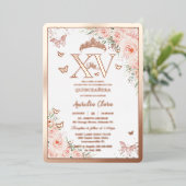 Quinceñera Quince 15 XV Blush Rose Gold Folieneinladung (Stehend vorne)