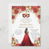 Quinceñera Red Gold Rose Blumenmasquerade Ball Einladung (Vorderseite)