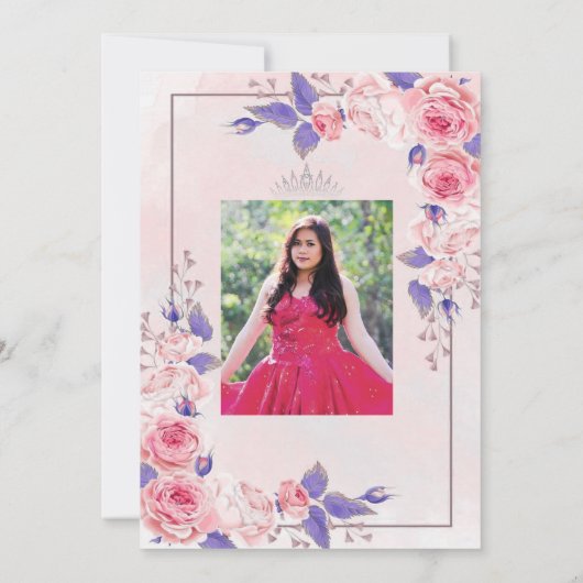 Quinceñera rosa und lila Rose Einladung (Rückseite)