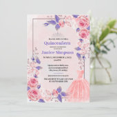 Quinceñera rosa und lila Rose Einladung (Stehend Vorderseite)