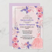 Quinceñera rosa und lila Rose Einladung (Vorne/Hinten)