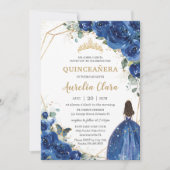 Quinceñera Royal Blue Floral Prinzessin 15 Años Einladung (Vorderseite)