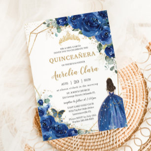 Quinceñera Royal Blue Floral Prinzessin 15 Años Einladung