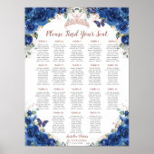 Quinceñera Royal Blue Floral Rose Gold Sitzplätze Poster (Vorne)