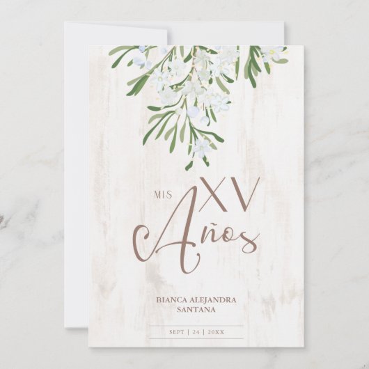 Quinceñera Spanische Rustikale Chic Botanische Zwe Einladung (Vorderseite)