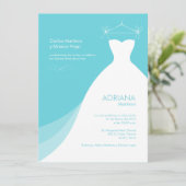 Quinceñera Vestido Azul Invitaciones Einladung (Stehend Vorderseite)