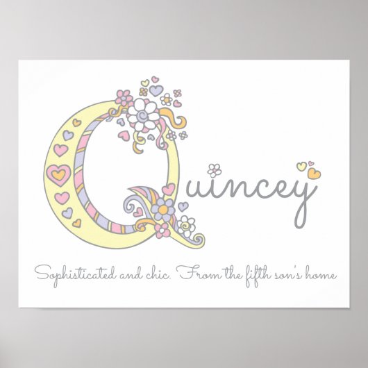 Quincey Monogram Art Girls Name und Bedeutung Post Poster (Vorne)
