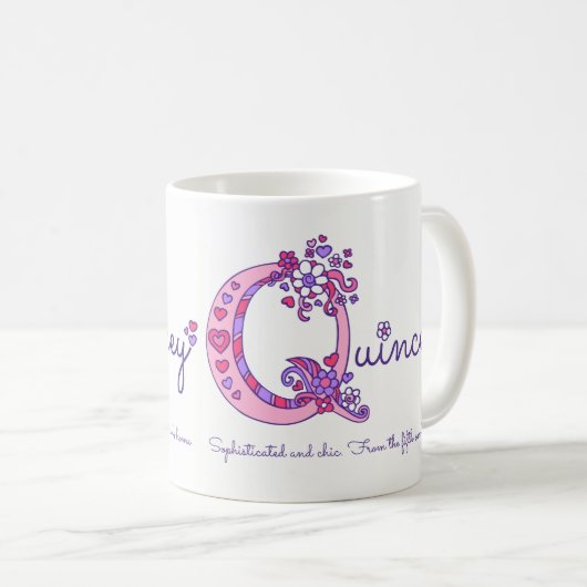 Quincey oder Q Anfangsname bedeutet rosa Tasse (VorderseiteRechts)