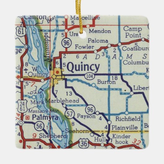 Quincy IL Vintag Map Keramikornament (Vorderseite)