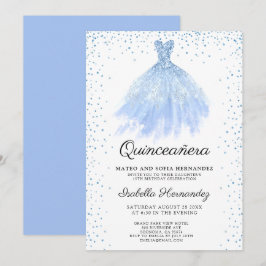 Quineanera Blue Glitzer Gown Party Einladung
