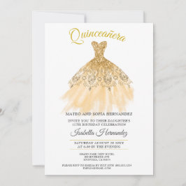 Quineanera Gold Glitzer Lace Party Einladung