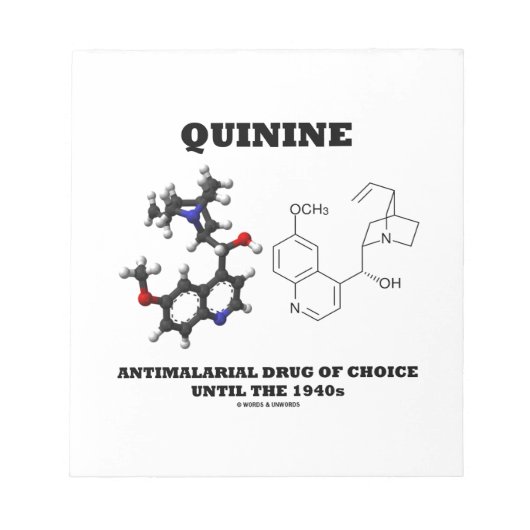 Quinine antimalariale Droge of Choice bis in die 1 Notizblock (Vorderseite)