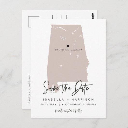 QUINN- Alabama Save the Date (bewegliches Herz) Postkarte (Vorne/Hinten)