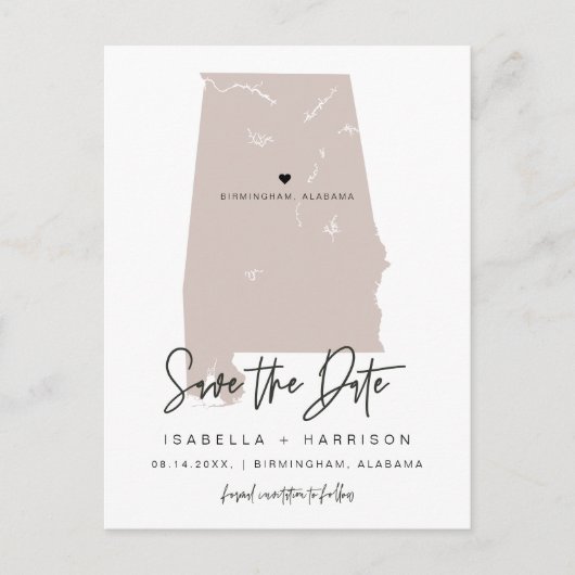 QUINN- Alabama Save the Date (bewegliches Herz) Postkarte (Vorderseite)