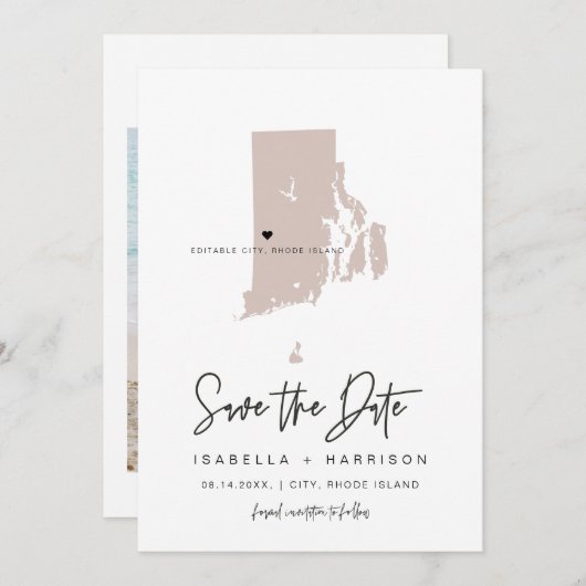 QUINN Blush Rhode Island Gepäckmarke Save the Date Einladung (Vorne/Hinten)