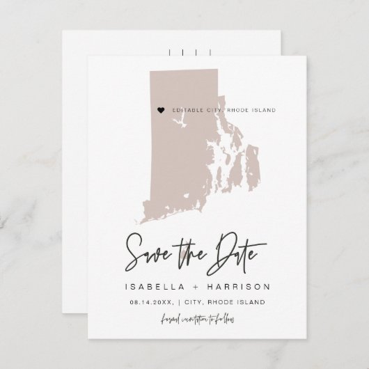 QUINN Blush Rhode Island Save the Date Postkarte (Vorne/Hinten)