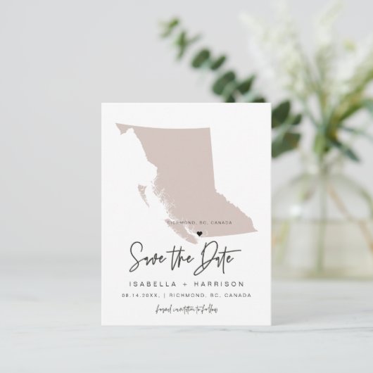 QUINN - British Columbia Map Save the Date EDITABL Postkarte (Stehend Vorderseite)