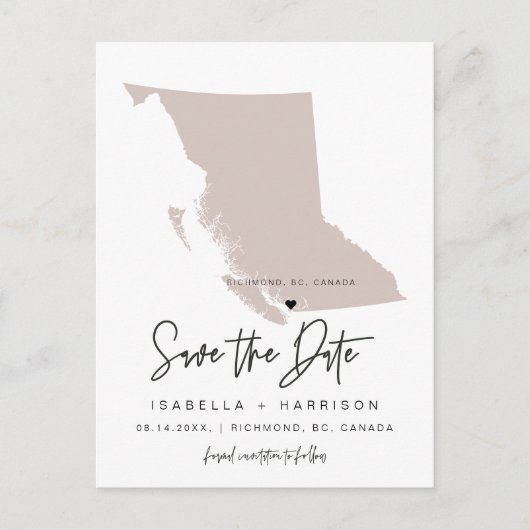 QUINN - British Columbia Map Save the Date EDITABL Postkarte (Vorderseite)