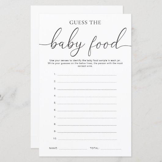 Quinn Minimal schätzen das Baby Food Game (Vorne/Hinten)