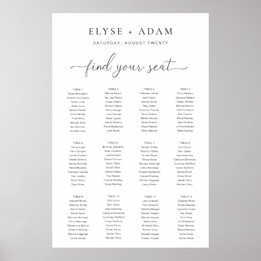 Quinn Modernes Minimal 12 Tisch Plakat (Vorne)