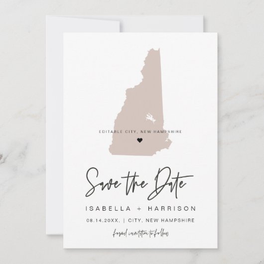 QUINN NEW HAMPSHIRE Blush Map Foto Save the Date Einladung (Vorderseite)