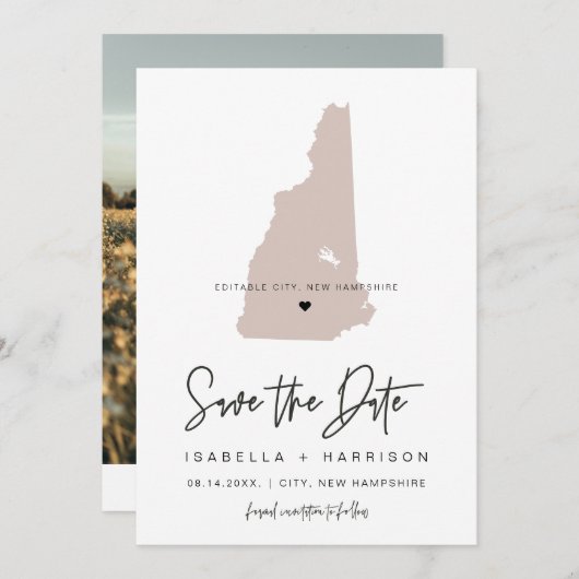 QUINN NEW HAMPSHIRE Blush Map Foto Save the Date Einladung (Vorne/Hinten)