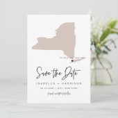 QUINN NEW YORK Blush Pink Map Foto Save the Date Einladung (Stehend Vorderseite)