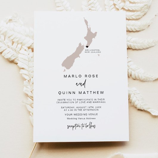 QUINN New Zealand Map Reiseziel Hochzeit Einladung