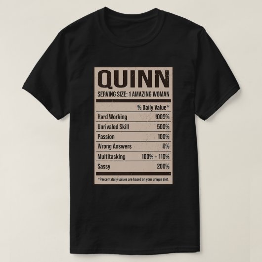 Quinn Nutrition Fakten Name Nickname Alias Titel F T-Shirt (Design vorne)