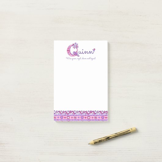 Quinn personalisierter Q-Name bedeutet Post Notize Post-it Klebezettel (Auf Schreibtisch)