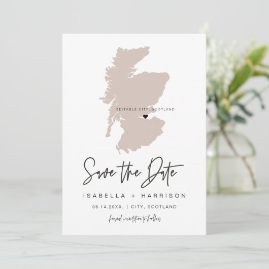 QUINN SCOTLAND Blush Pink Map Foto Save the Date Einladung (Stehend Vorderseite)