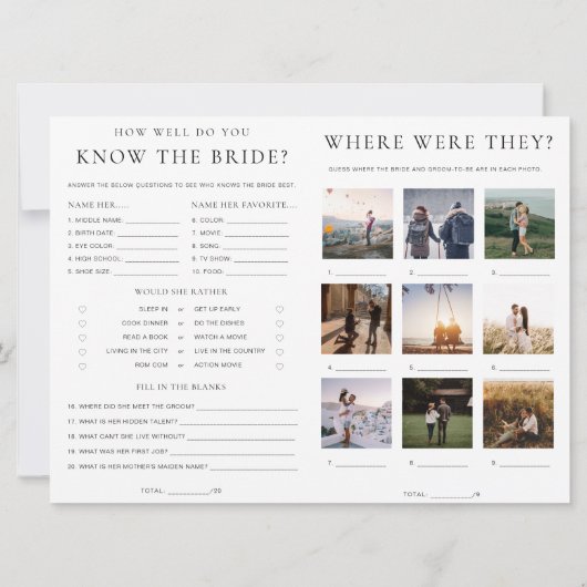 Quinn Script Brautparty Game und Menu Booklet Einladung (Rückseite)