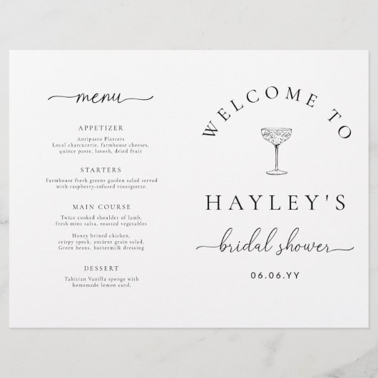 Quinn Script Brautparty Game und Menu Booklet Flyer (Vorne)