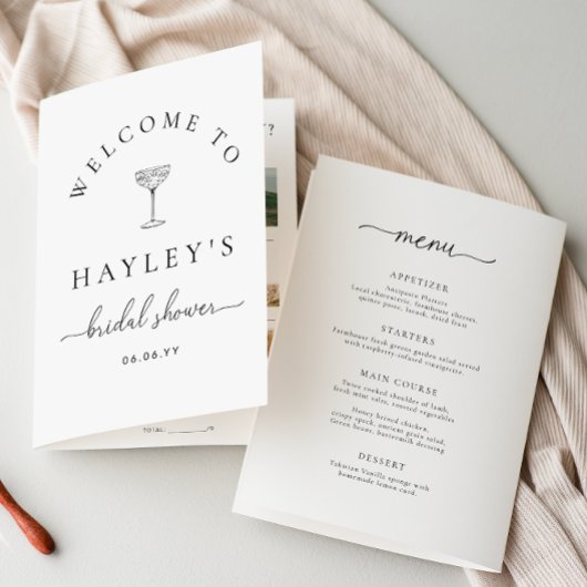 Quinn Script Brautparty Game und Menu Booklet Flyer