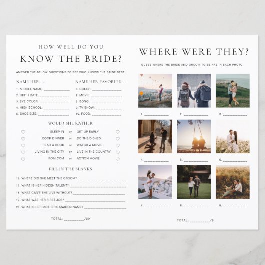 Quinn Script Bridal Shower Game and Menu Booklet (Rückseite)