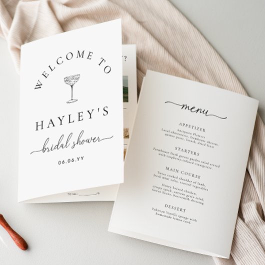 Quinn Script Bridal Shower Game and Menu Booklet Einladung