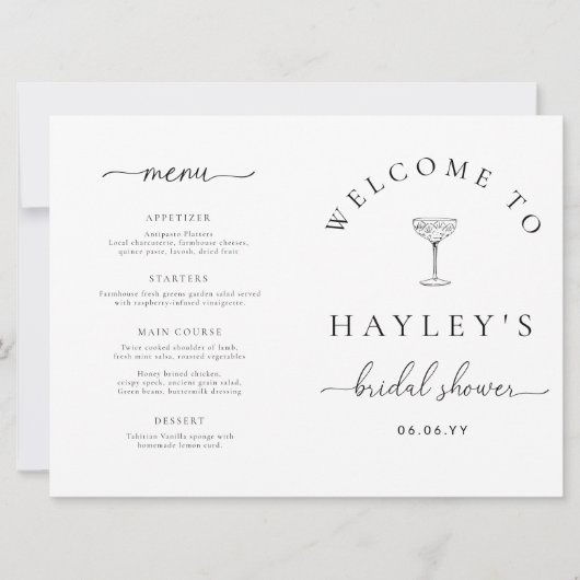 Quinn Script Bridal Shower Game and Menu Booklet Einladung (Vorderseite)