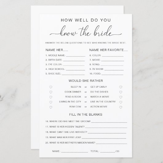 Quinn Script wie gut kennen Sie das Bride-Spiel (Vorne/Hinten)