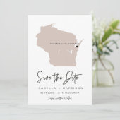 QUINN WISCONSIN Blush Pink Map Foto Save the Date Einladung (Stehend Vorderseite)