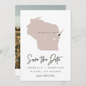 QUINN WISCONSIN Blush Pink Map Foto Save the Date Einladung (Vorne/Hinten)
