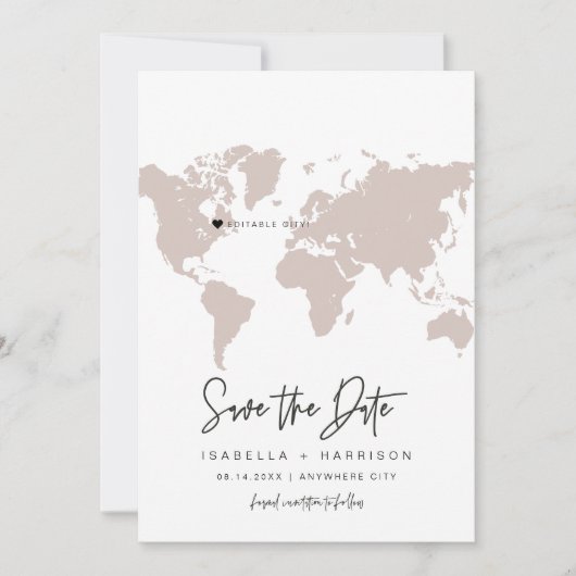 QUINN World Map Reiseziel Save the Date Einladung (Vorderseite)