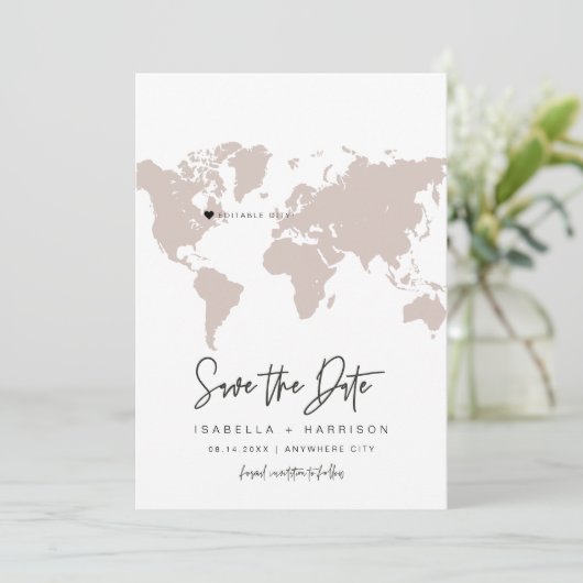 QUINN World Map Reiseziel Save the Date Einladung (Stehend Vorderseite)