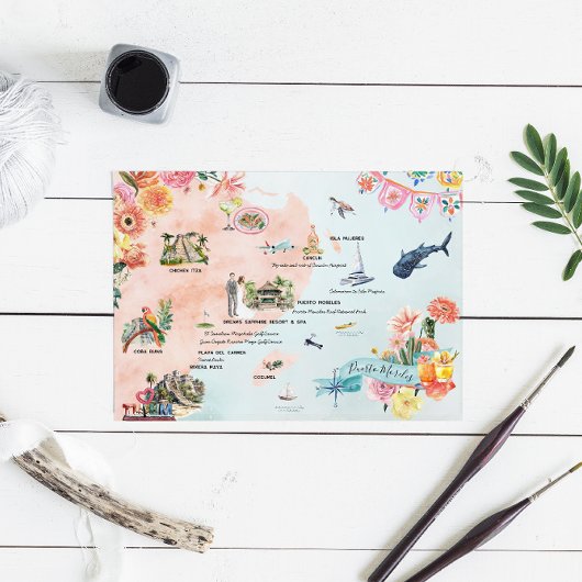 Quintana Roo | Hochzeit in Urlaubsort Fahrplan Einladung