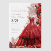Quintencera Glam Red Dress Party Einladung (Vorderseite)