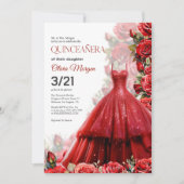 Quintencera Glam Red Dress Party Einladung (Vorderseite)