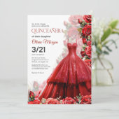 Quintencera Glam Red Dress Party Einladung (Stehend Vorderseite)