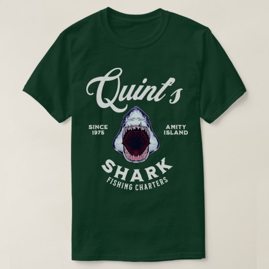 Quints Fischerei Charters seit 1975 Amity Island T-Shirt (Design vorne)