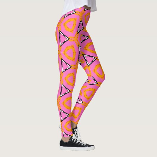 Quirkes Muster zany Hosen rosa und gelb Leggings (Rechts)