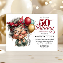 Quirky 50th birthday lady fun playful invitation