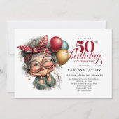 Quirky 50th birthday lady fun playful invitation einladung (Vorderseite)